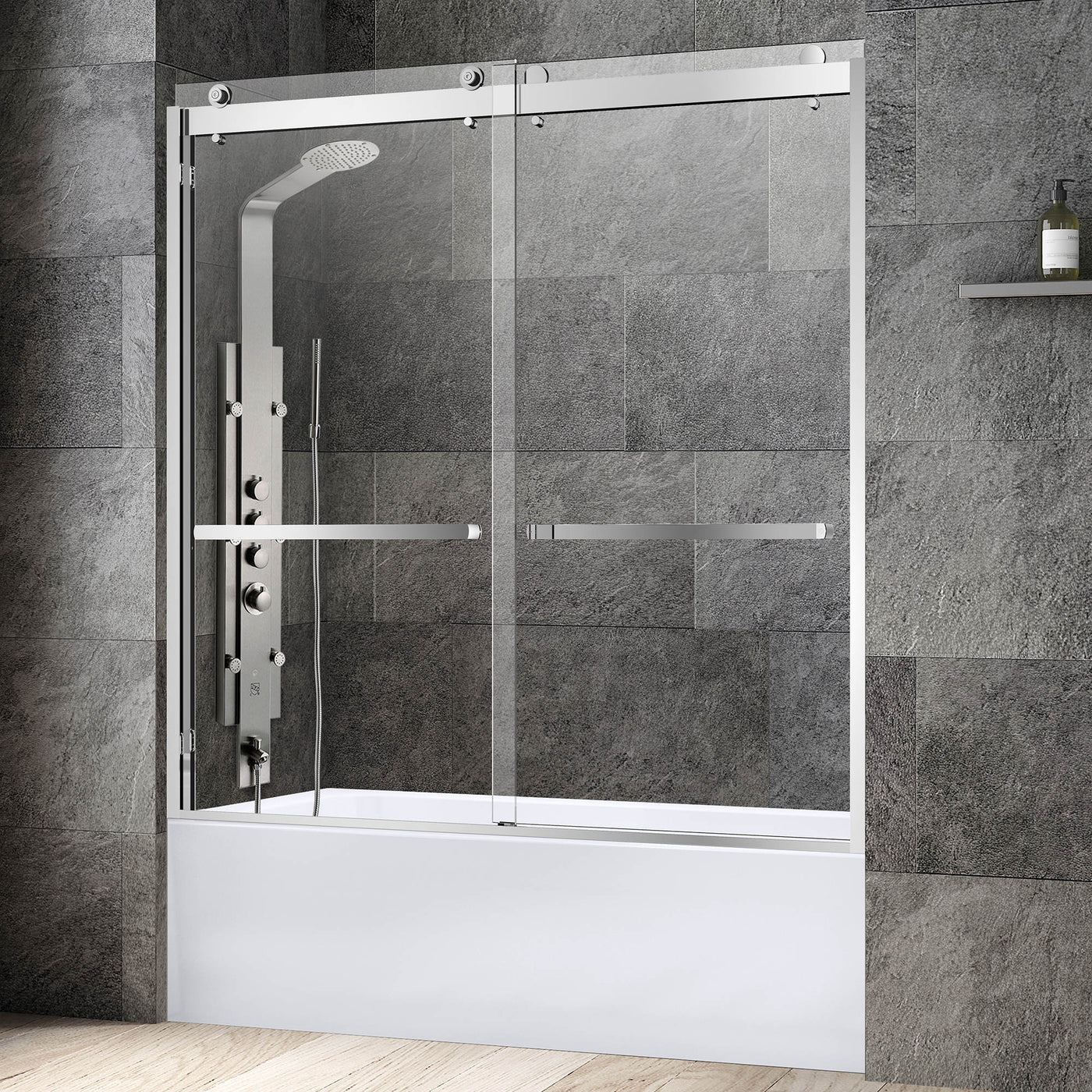 WOODBRIDGE Frameless Bathtub Shower Doors 56-60" Width x 62"Height with 5/16"(8mm) Clear Tempered Glass, 2 Ways Opening & Double Sliding in Matte Black Finish,ASD6062-MBL