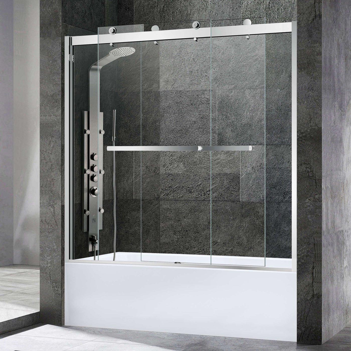 WOODBRIDGE Frameless Bathtub Shower Doors 56-60" Width x 62"Height with 5/16"(8mm) Clear Tempered Glass, 2 Ways Opening & Double Sliding in Matte Black Finish,ASD6062-MBL