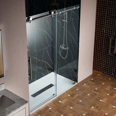 WOODBRIDGE Frameless Sliding Shower Doors with Soft Close System, 56-60" Width x 76"Height with 3/8"(10mm) Clear Tempered Glass in Brushed Nickel Finish, BSDC6076-B