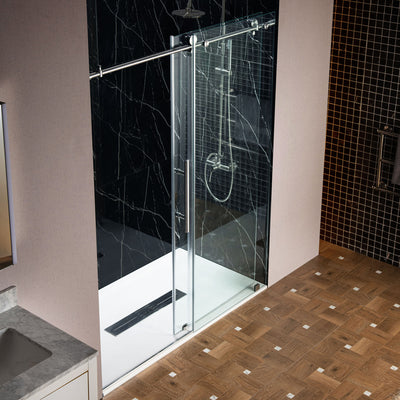 WOODBRIDGE Frameless Sliding Shower Doors with Soft Close System, 56-60" Width x 76"Height with 3/8"(10mm) Clear Tempered Glass in Brushed Nickel Finish, BSDC6076-B