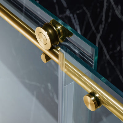 WOODBRIDGE Frameless Sliding Shower Doors with Soft Close System, 56-60" Width x 76"Height with 3/8"(10mm) Clear Tempered Glass in Brushed Gold Finish, BSDC6076-BG