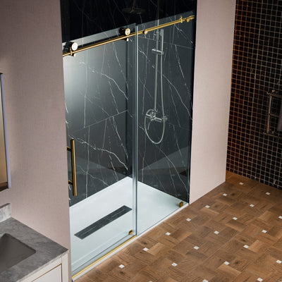 WOODBRIDGE Frameless Sliding Shower Doors with Soft Close System, 56-60" Width x 76"Height with 3/8"(10mm) Clear Tempered Glass in Brushed Gold Finish, BSDC6076-BG