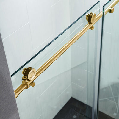 WOODBRIDGE Frameless Sliding Shower Doors with Soft Close System, 56-60" Width x 76"Height with 3/8"(10mm) Clear Tempered Glass in Brushed Gold Finish, BSDC6076-BG