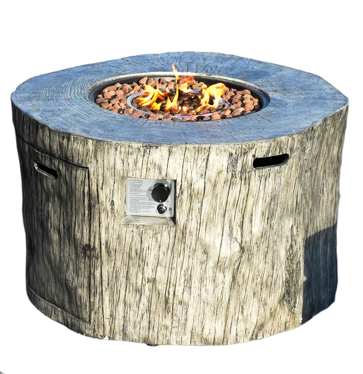 Direct Wicker Patio Stainless Steel Gray Wood Grain Round Fire Pit Table