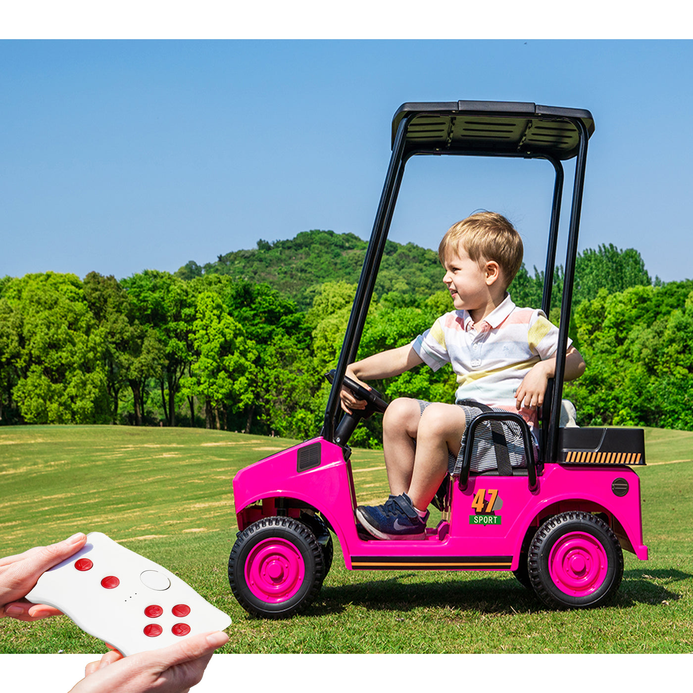 Pink,12V,Ride On Toy for Kids Ages 3+,12V4.5AH, Golf Maintenance Cart with Roof, Outdoor/Off road/Electric Car, Wide Big Seat, with 2.4G Remote Control, Ceiling, High/Low Speed, Gift for Boys Girls