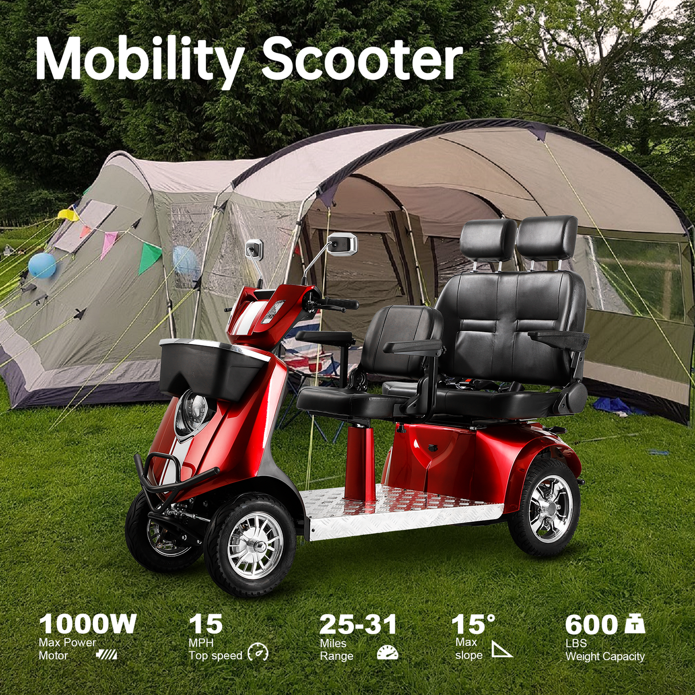 Electric Mobility Recreational Travel Scooter for Adults,Mobility Scooters for Seniors, 4 Wheel Powered Mobility Scooters,