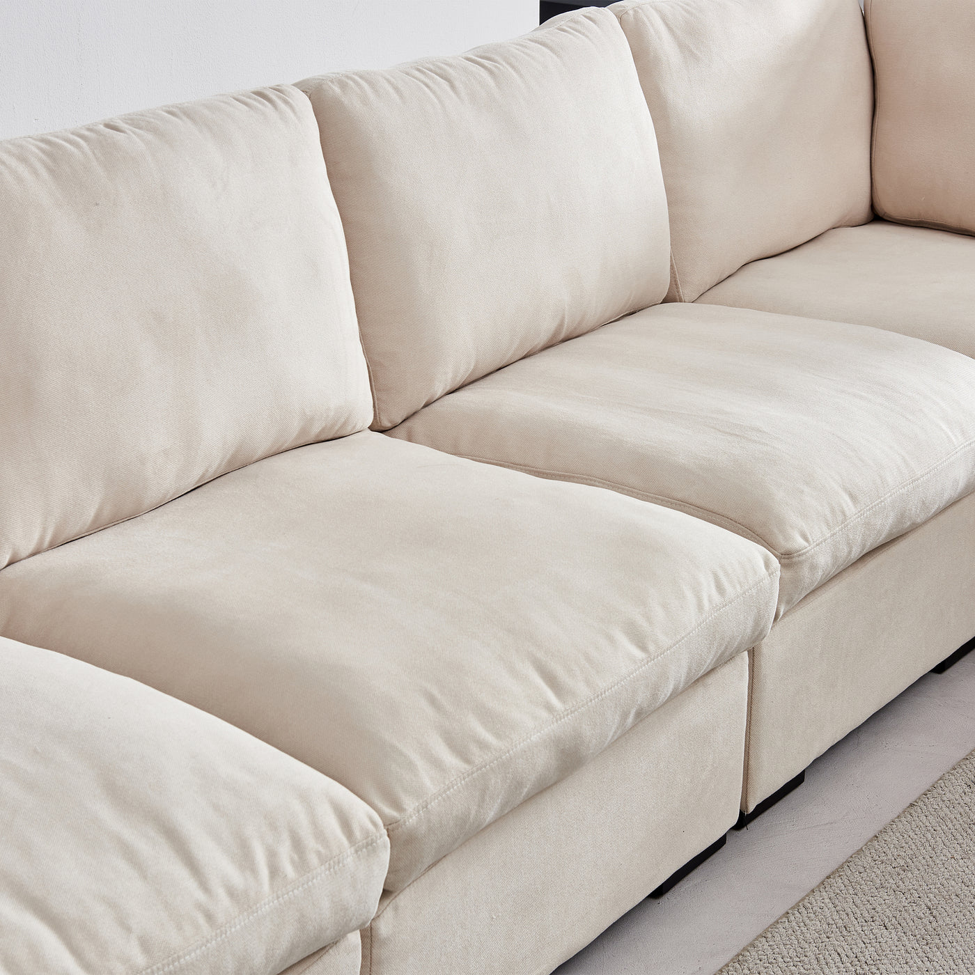 Modular Sofa with Ottoman,Filled with Down ,Soft Linen Fabric,Beige