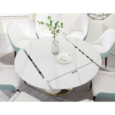 Fashion modern sinntered stone dining table with simple and multi-functional retractable dining table with 8pcs Chairs