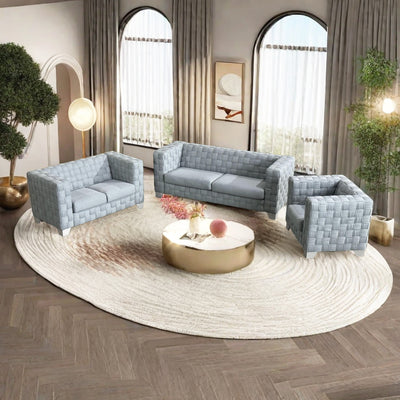 FX-D1 SOFA SET Include Chair Loveseat And Sofa Light Blue ColorLinen &  White color sofa legs