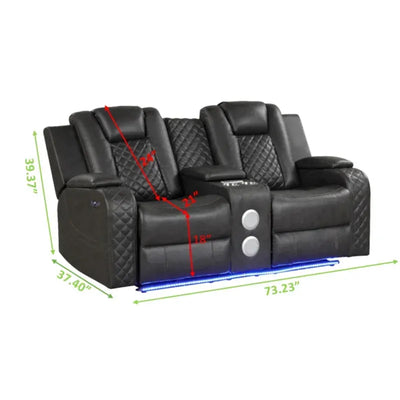 Benz LED & Power Recliner 2 PC Made With Faux Leather in Gray