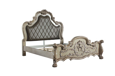 ACME Dresden Queen Bed, Vintage Bone White & PU 28170Q