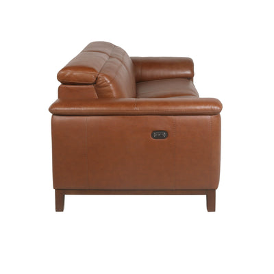 Dual-Power Leather Reclining Sofa - Articulating Power Headrest, Padded Armrest - Coach Colored, Luxurious Comfort