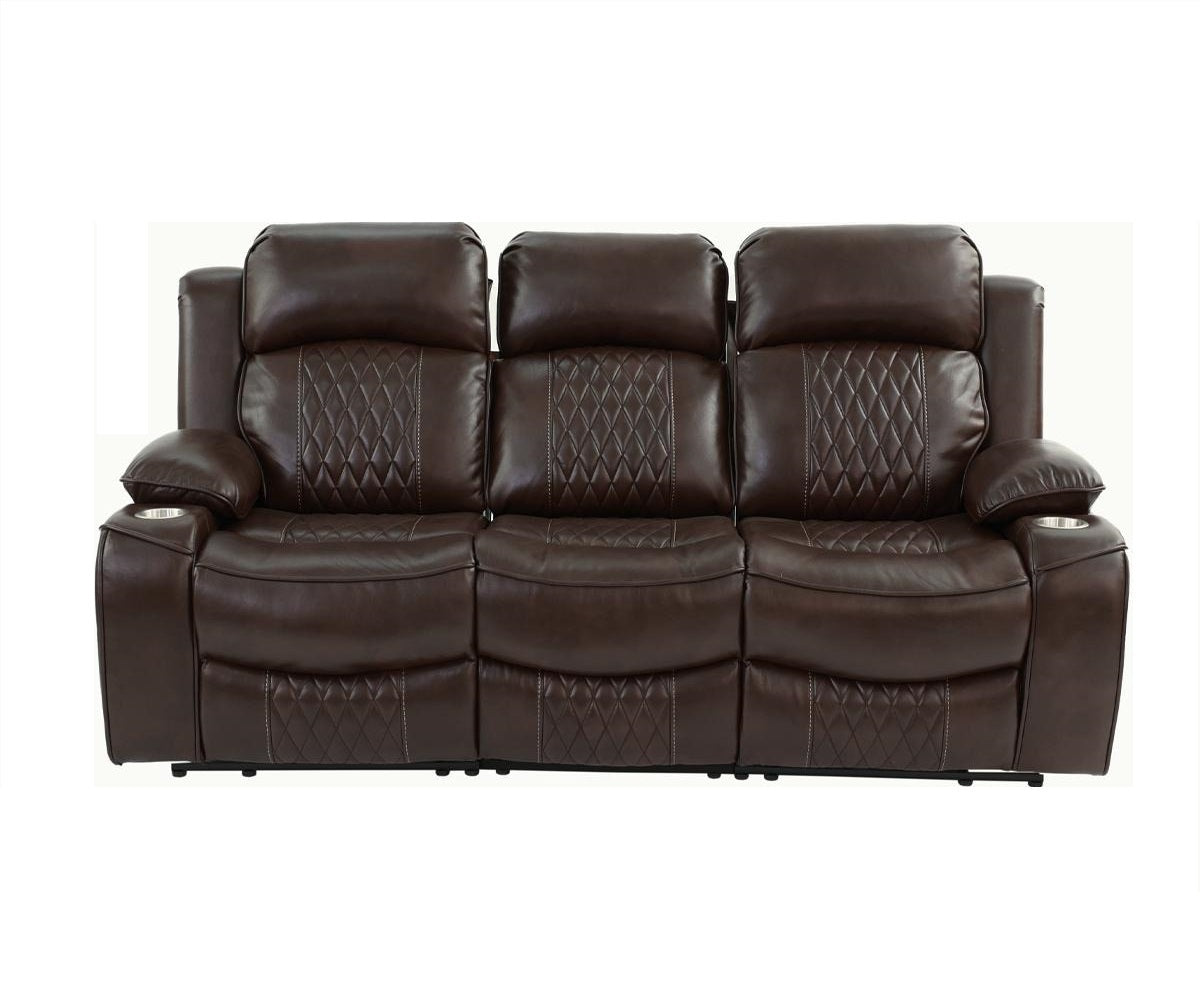 Power Motion Sofa 1pc Contemporary Brown Color Gel Leatherette Storage Arms w Cup Holder Living Room Furniture