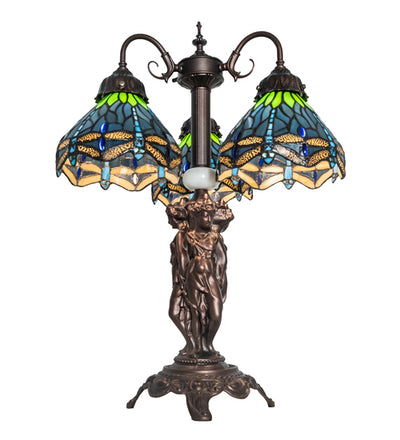 Meyda Lighting 23" High Tiffany Hanginghead Dragonfly 3 Light Table Lamp- 245483