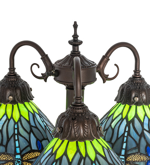 Meyda Lighting 23" High Tiffany Hanginghead Dragonfly 3 Light Table Lamp- 245483