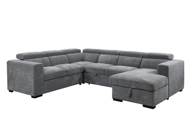 123" Oversized Modern U-Shaped 7-seat Sectional Sofa Couch with Adjustable Headrest, Sofa Bed with Storage Chaise,Pull Out Couch Bed for Living Room ,Dark Gray