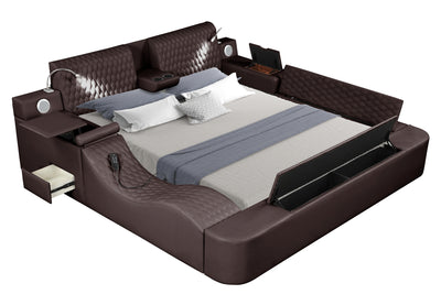 Zoya Smart Multifunctional King Size Bed Made with Wood in Brown