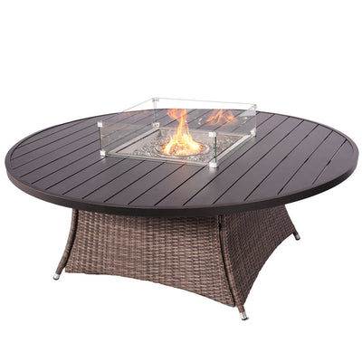 Direct Wicker 8 Seats Round Fire Pit Table with Aluminum Top