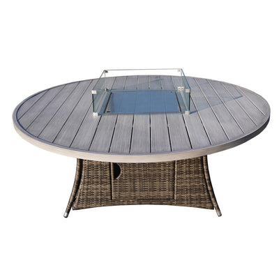 Direct Wicker 8 Seats Round Fire Pit Table with Aluminum Top