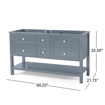 61'' Bathroom Vanity with Marble Top & Double Ceramic Sinks, 4 Drawers, Open Shelf, Gray