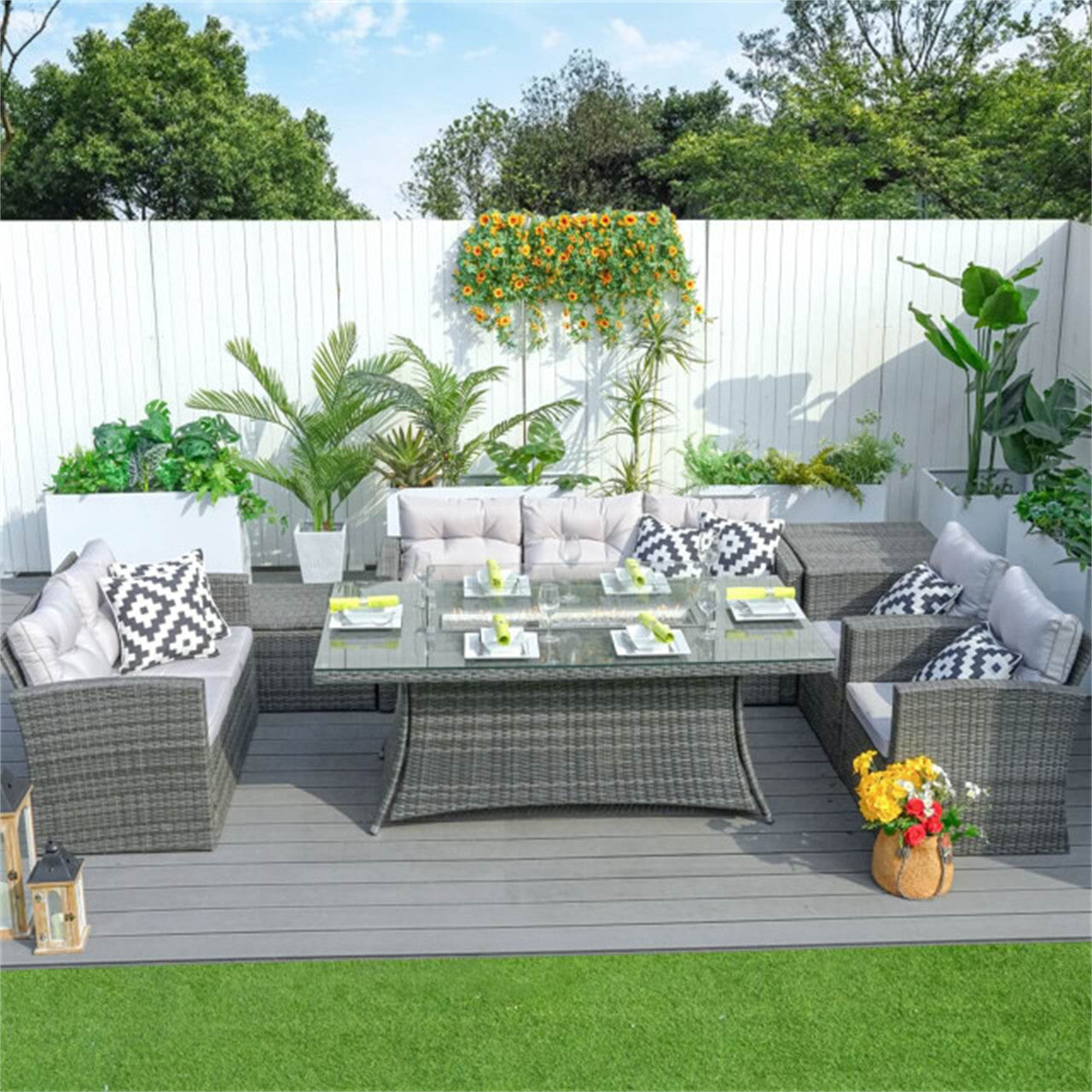 Direct Wicker Patio Perfection with Rectangular Fire Pit Glass Tabletop Furniture Set (PAG-1503+1106R?