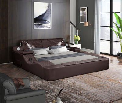 Zoya Smart Multifunctional King Size Bed Made with Wood in Brown