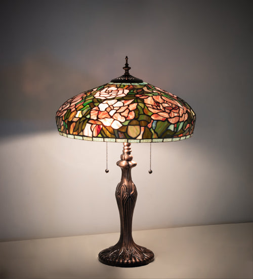 Meyda 25" High Tiffany Peony Table Lamp- 265068