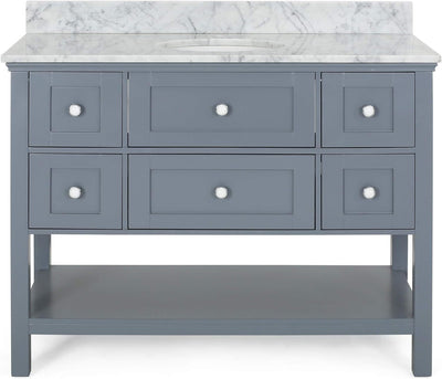 49'' Bathroom Vanity with Marble Top & Ceramic Sink, Open Shelf, 5 Drawers, Gray (Same as N759S999002E)