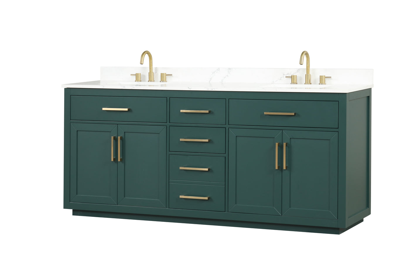 80" Bathroom Vanity with Double Sink, Freestanding Modern Bathroom Vanity with Soft-Close Cabinet and 3 Drawers, Solid Wood Bathroom Storage Cabinet with Quartz Countertop, Green