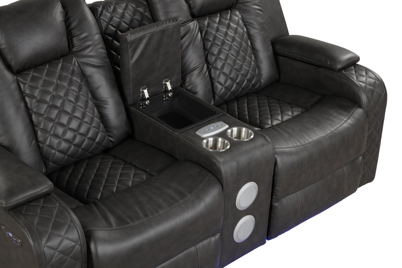 Benz LED & Power Recliner 2 PC Made With Faux Leather in Gray