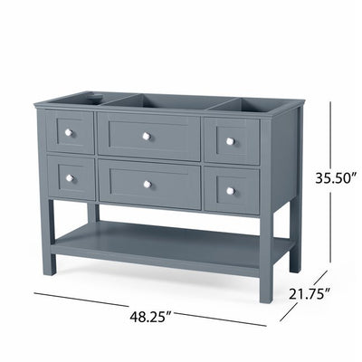 49'' Bathroom Vanity with Marble Top & Ceramic Sink, Open Shelf, 5 Drawers, Gray (Same as N759S999002E)