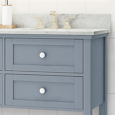 73'' Bathroom Vanity with Marble Top & Double Ceramic Sinks, 4 Drawers, Open Shelf, Grey