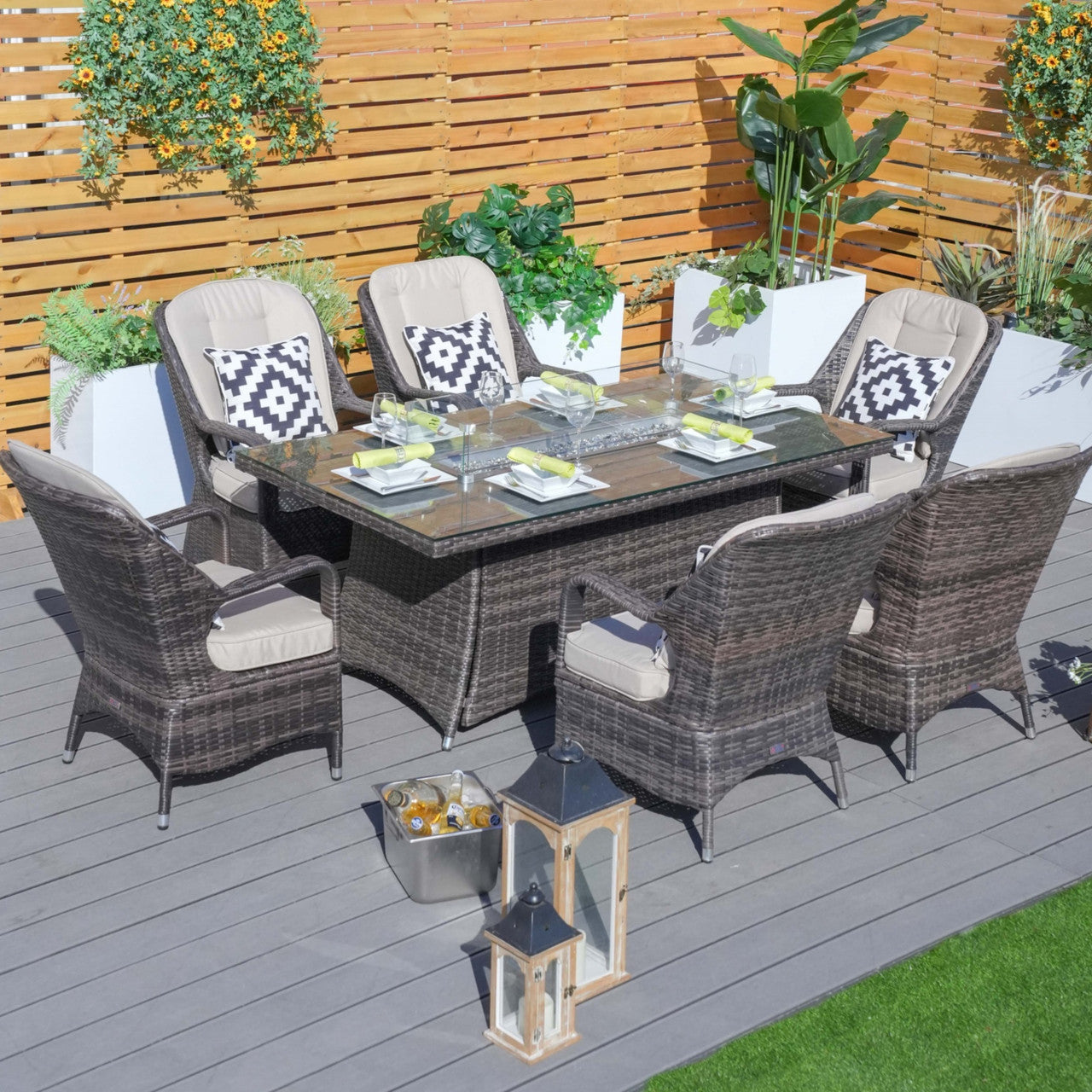 Direct Wicker's 6 Seats Rectangle Patio Fire Pit Set (PAG-1106R)