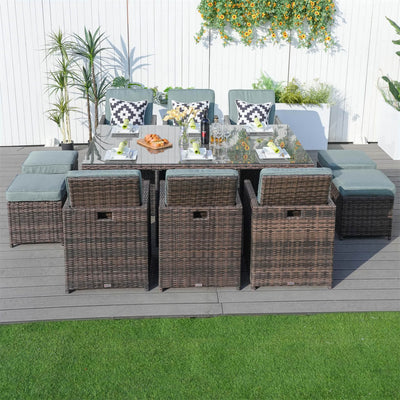 Direct Wicker 6 Seats Patio Dining Set Rectangular Dining Table with Chairs and Ottoman (PAD-3234-SET)