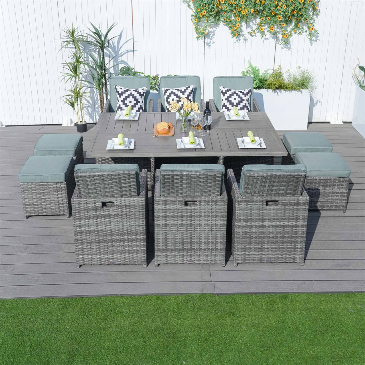 Direct Wicker 6 Seats Patio Dining Set Rectangular Dining Table with Chairs and Ottoman (PAD-3234-SET)