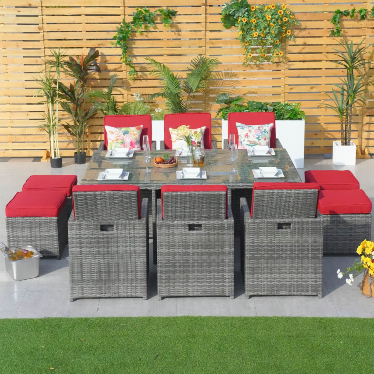 Direct Wicker 6 Seats Patio Dining Set Rectangular Dining Table with Chairs and Ottoman (PAD-3234-SET)