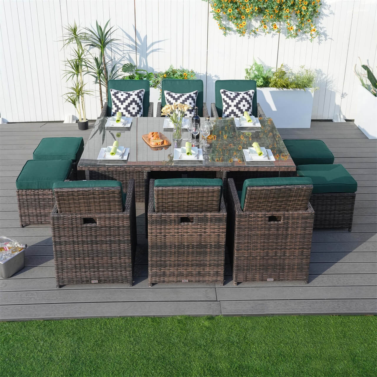 Direct Wicker 6 Seats Patio Dining Set Rectangular Dining Table with Chairs and Ottoman (PAD-3234-SET)