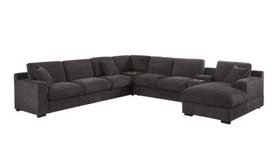 Celine 141.5" Gray Chenille Fabric Corner Sectional Sofa with Right-Facing Chaise, Cupholders, and Charging Ports