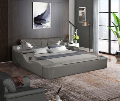 Zoya Smart Multifunctional King Size Bed Made with Wood in Gray