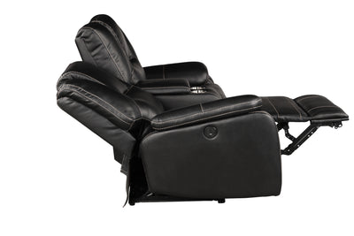 Hong Kong 2 Piece Power Reclining Sofa Set made with Faux Leather in Black