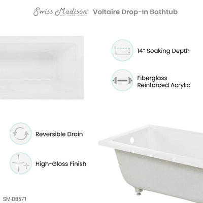 Swiss Madison Voltaire 48" x 32" Reversible Drain Drop-In Bathtub SM-DB571