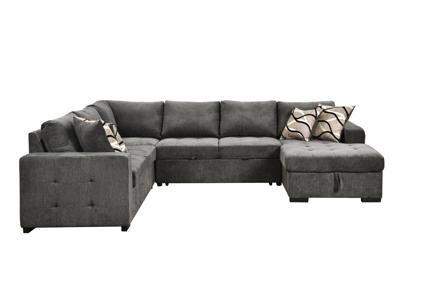 123" Oversized Sectional Sofa with Storage Chaise, U Shaped Sectional Couch with 4 Throw Pillows for Large Space Dorm Apartment. Charcoal Grey