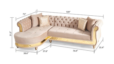 Julia Gold Detailed Tufted Upholstery Sectional made with Wood In Taupe