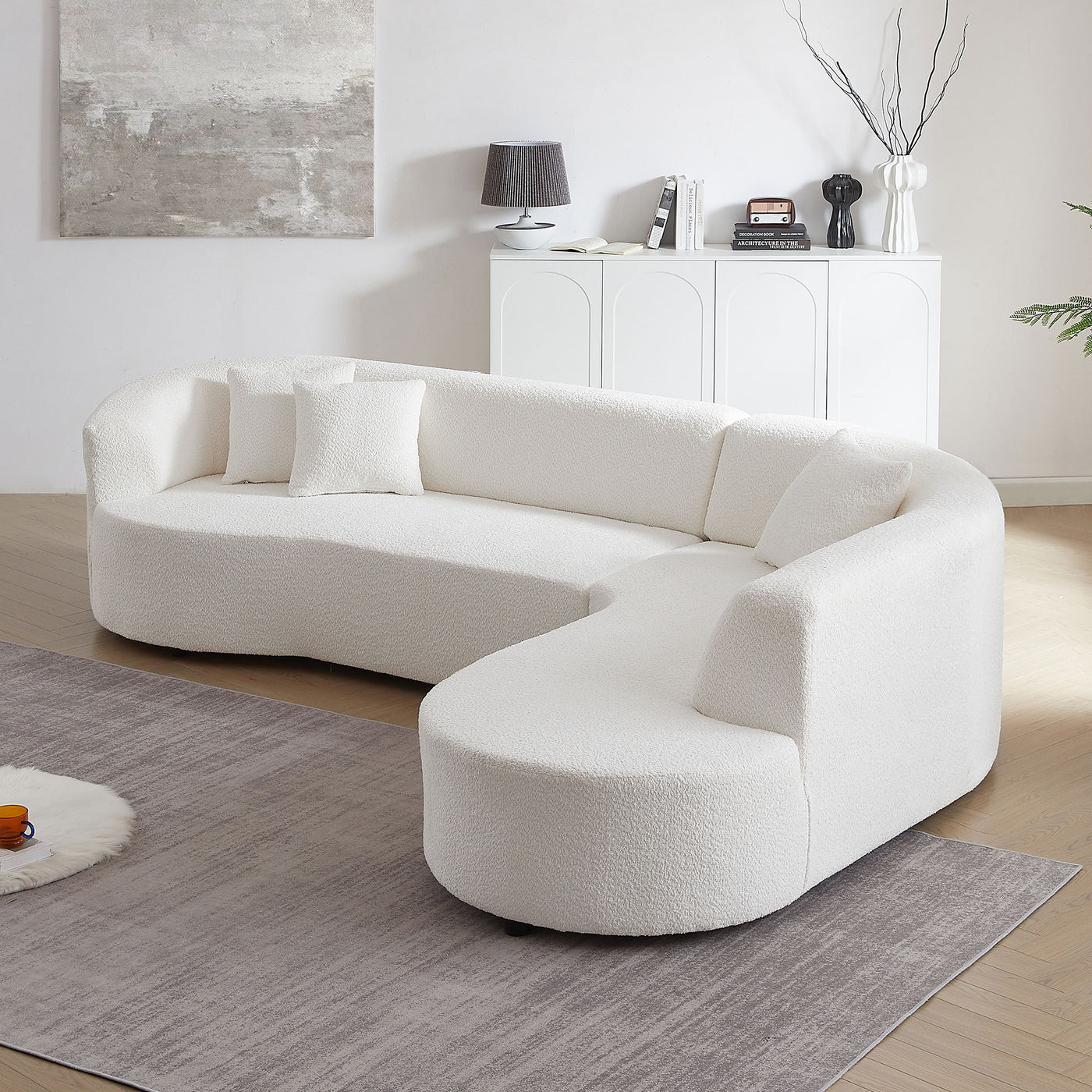 Convertible Modular Sectional Sofa with Right Chaises L-Shaped Corner Comfy Upholstered Couch Living Room Furniture Sets.WHITE