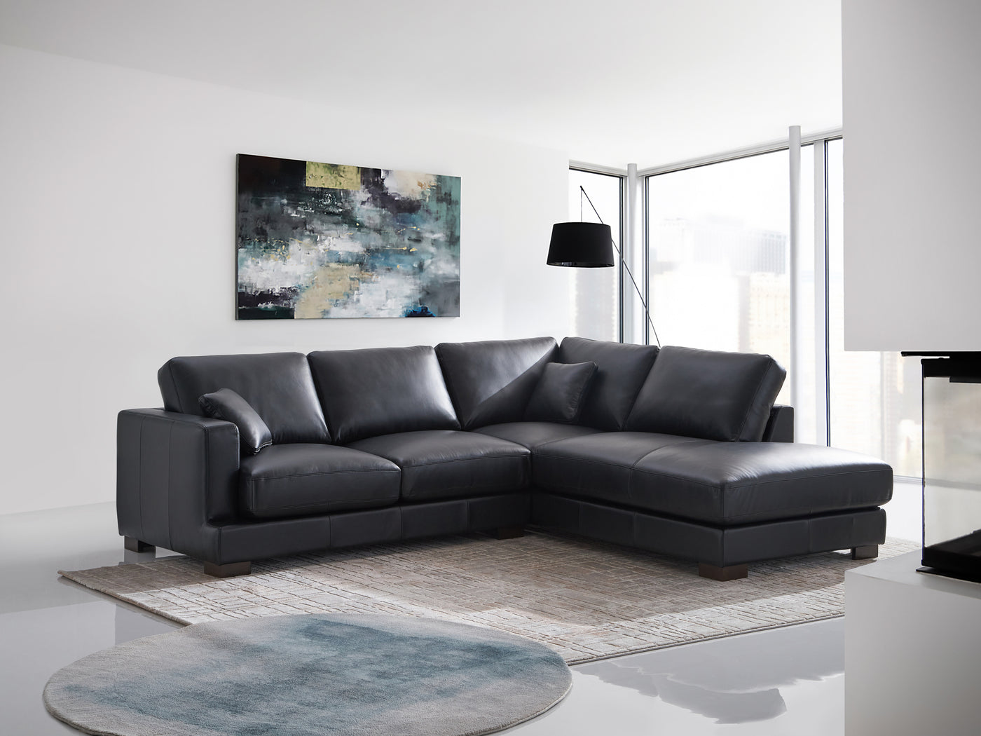 ACME Geralyn Sectional Sofa w/2 Pillows, Black Leather LV02397