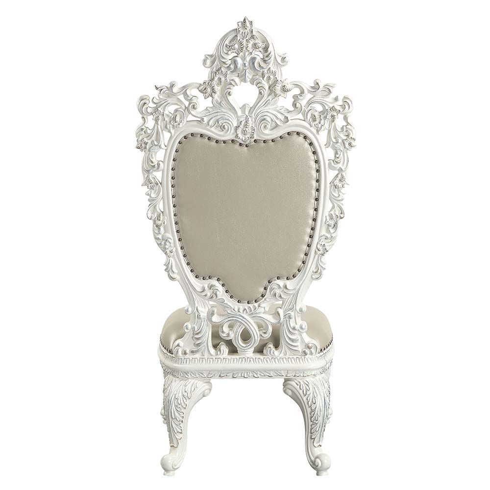 ACME Vanaheim Side Chair (Set-2), Beige PU & Antique White Finish DN00679