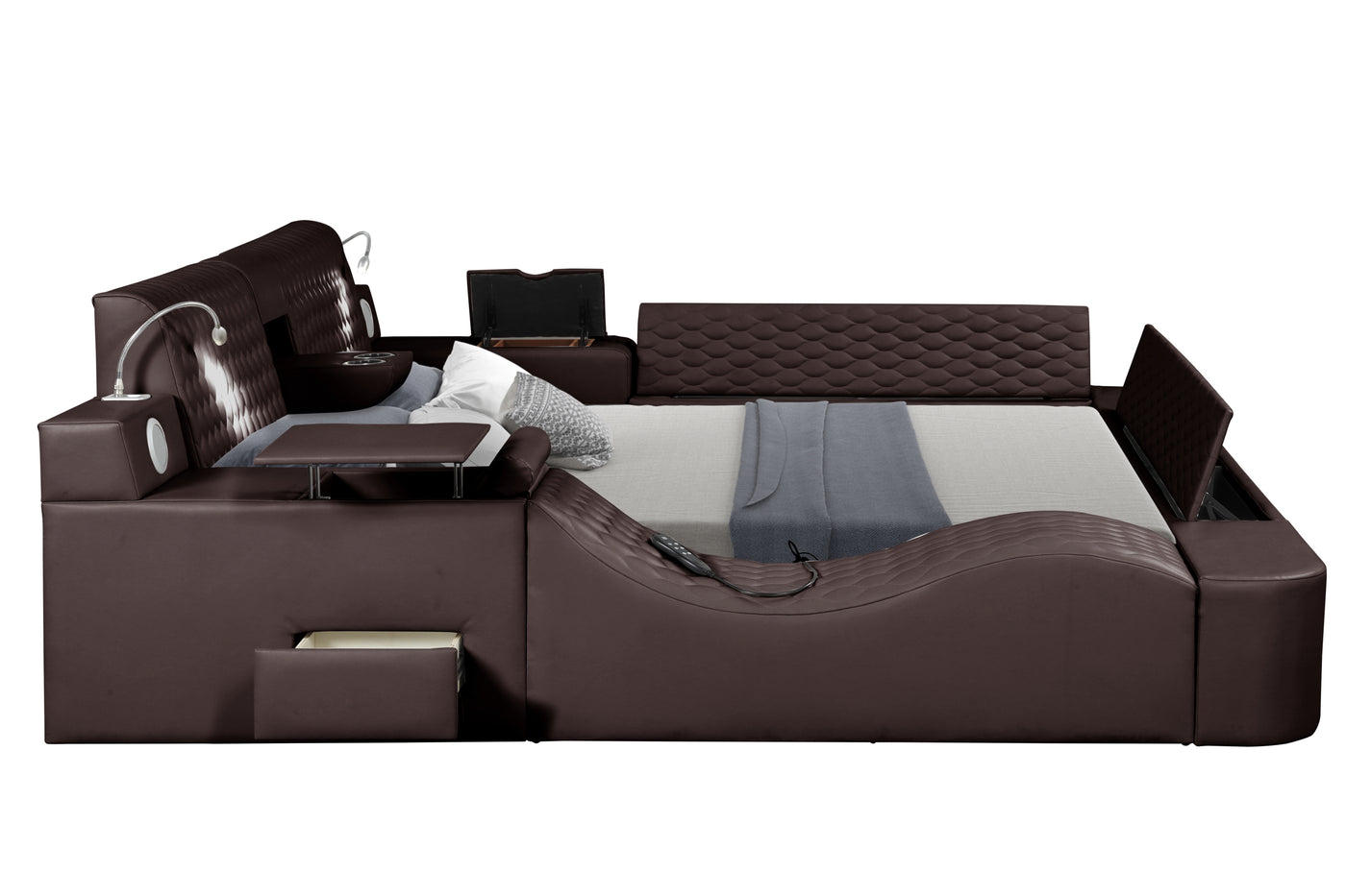 Zoya Smart Multifunctional King Size Bed Made with Wood in Brown