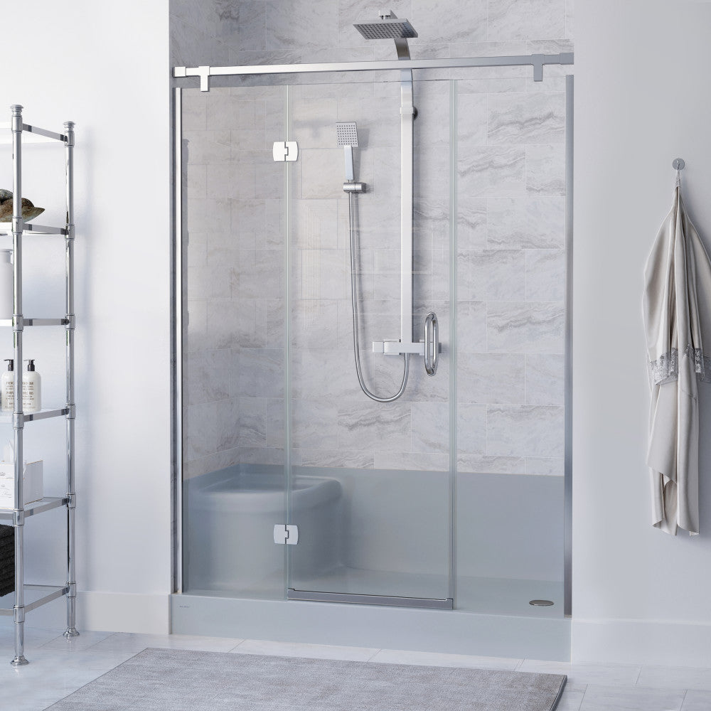 Swiss Madison Aquatique 60" x 32" Single Threshold Shower Base With Right Hand Drain and Integral Left Hand Seat in Grey SM-SB538E