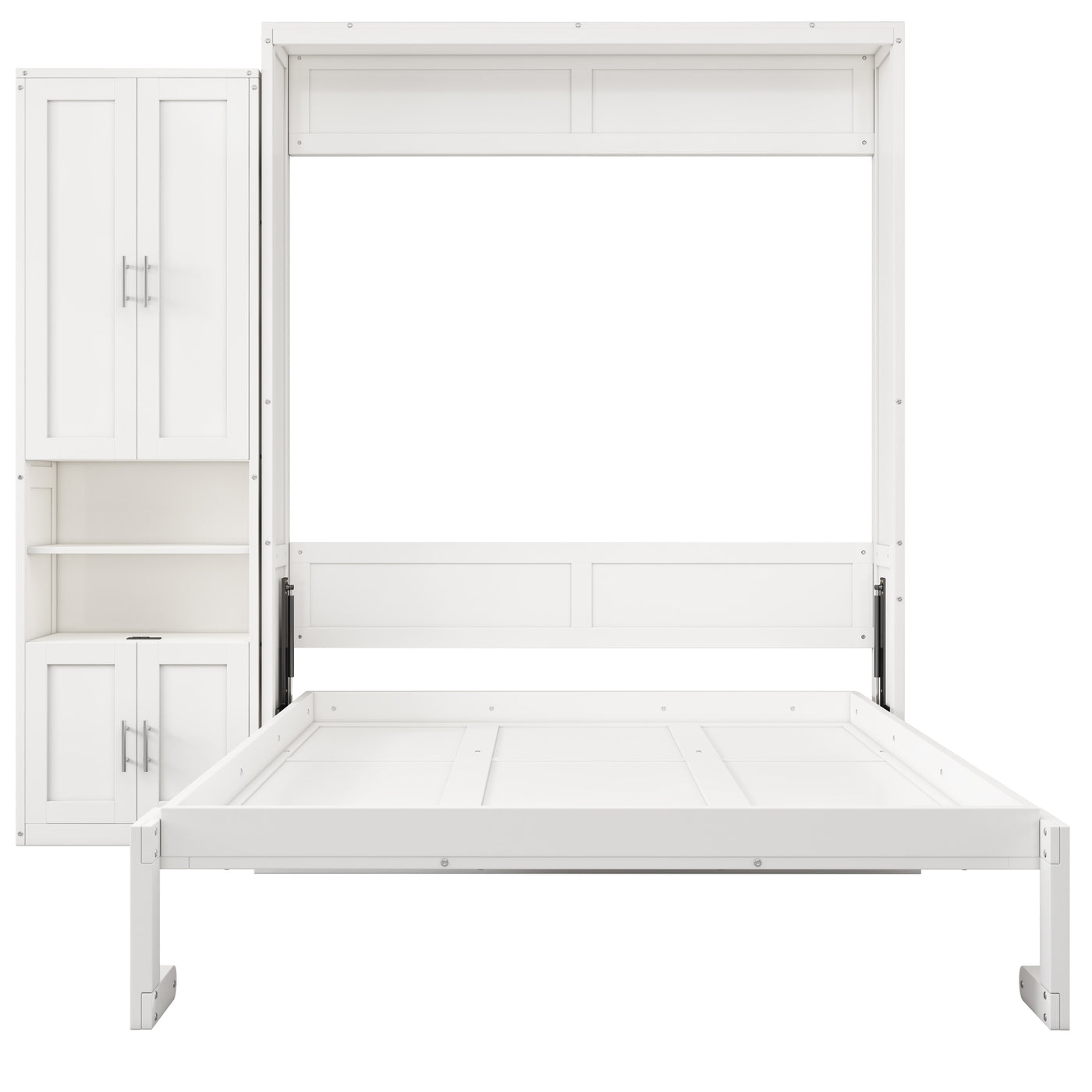 Queen Size Murphy Bed with 1 Side Cabinet Storage Shelf, 68-inch Cabinet Bed Folding Wall Bed with Desk Combo Perfect for Guest Room, Study, Office,White(old sku:BS300491AAC)