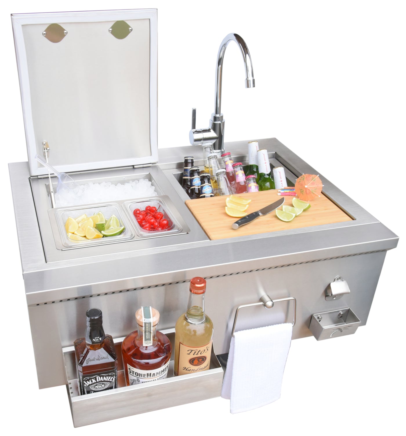 Kokomo Grills 30" Built-In Bartender Cocktail Station With Sink Bottle Opener and Ice Chest_KO-30CKT-SNK